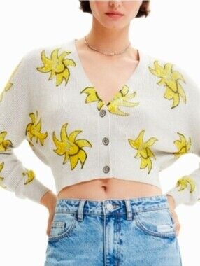 Desigual Floral Women's Short knit sun cardigan XL New
